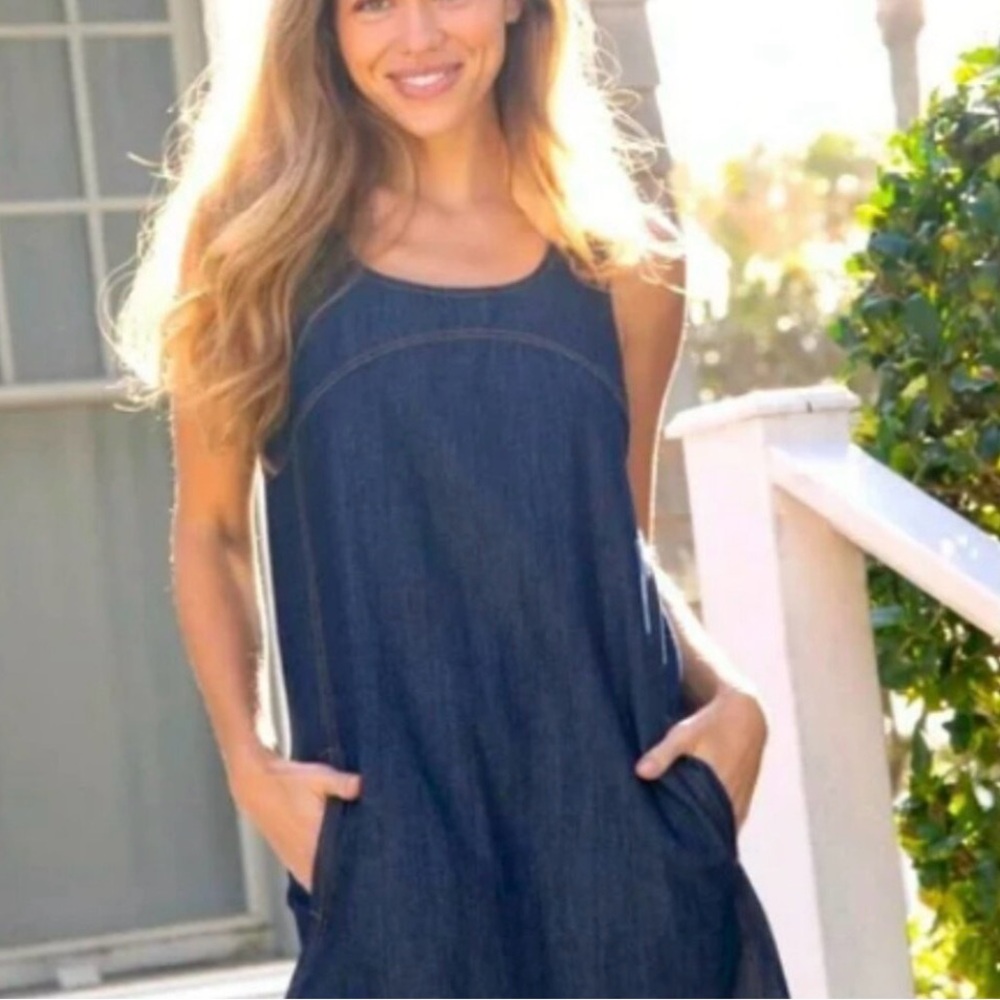 NATURAL LIFE Women's Dark Blue Denim Overall Dress XL NWT